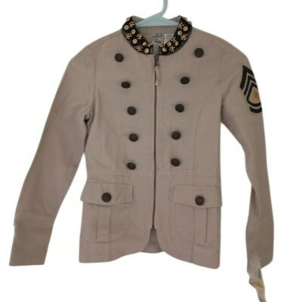 NEW Guess Military-Style Beige Jacket Kids Embellished Collar & Button Accents M